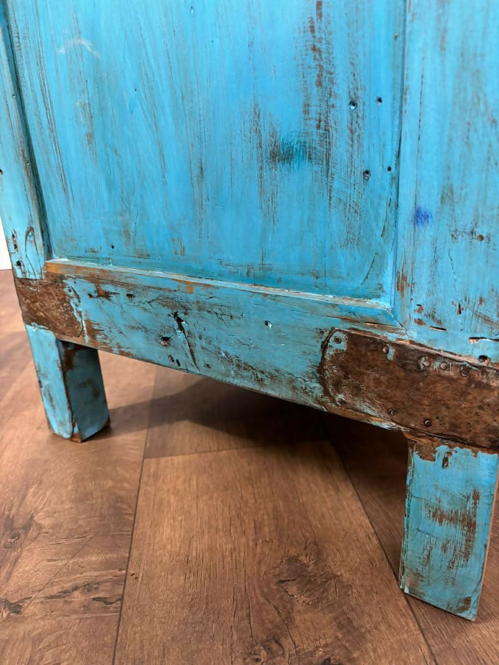 Vintage Indian Reclaimed Wooden Blue Rustic Cupboard