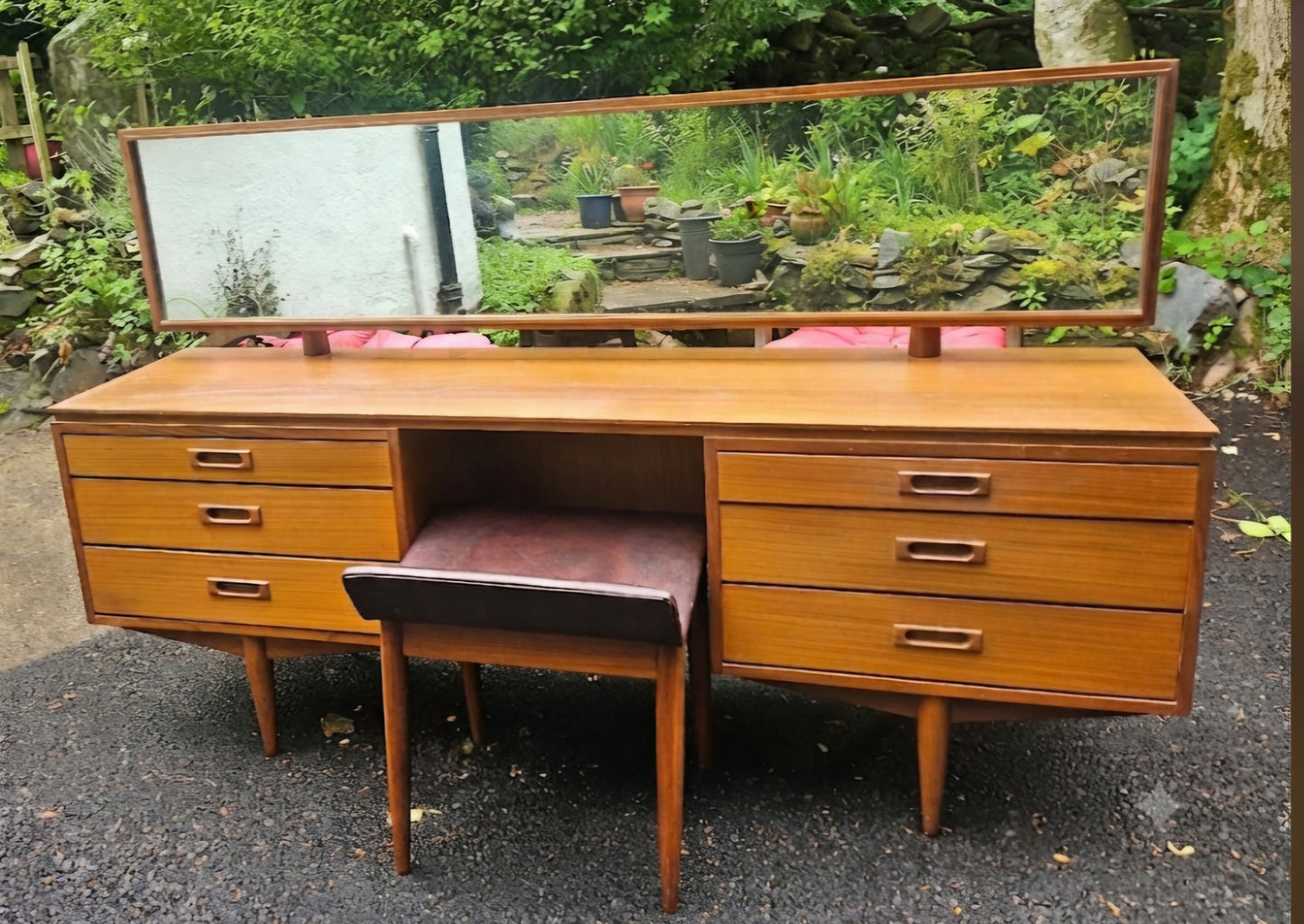 Mid Century Modern Dressing Table by White & Newton with stool and mirror