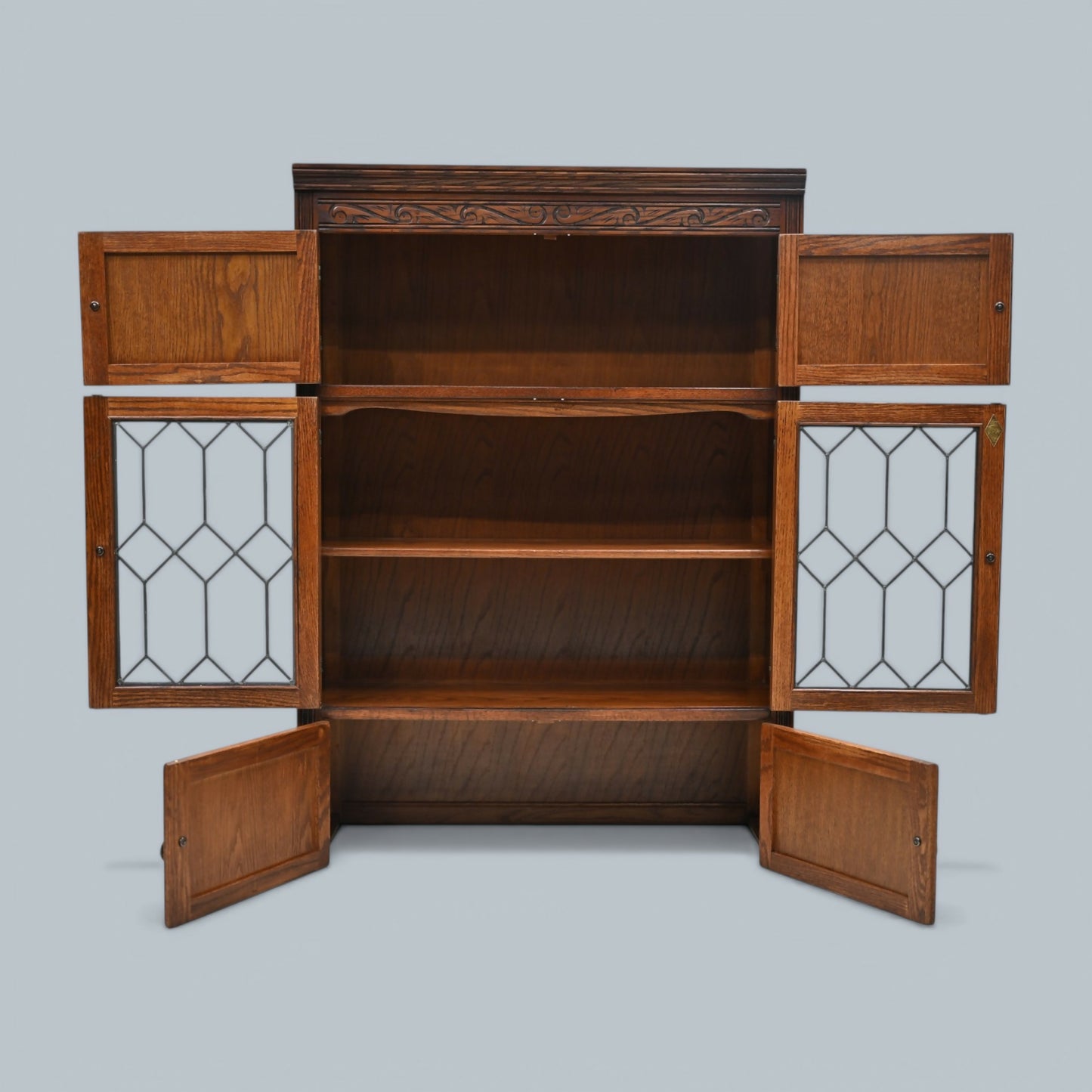 Old Charm Wall Top Unit Bookcase Leaded Glass Display Cupboard FREE UK Delivery