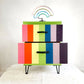 Multi Coloured Spectrum design two drawer chest with hairpin legs