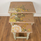 Vintage Oak Floral Nest of Three Tables | Hand Painted Upcycled Sage & Cream Nesting Tables