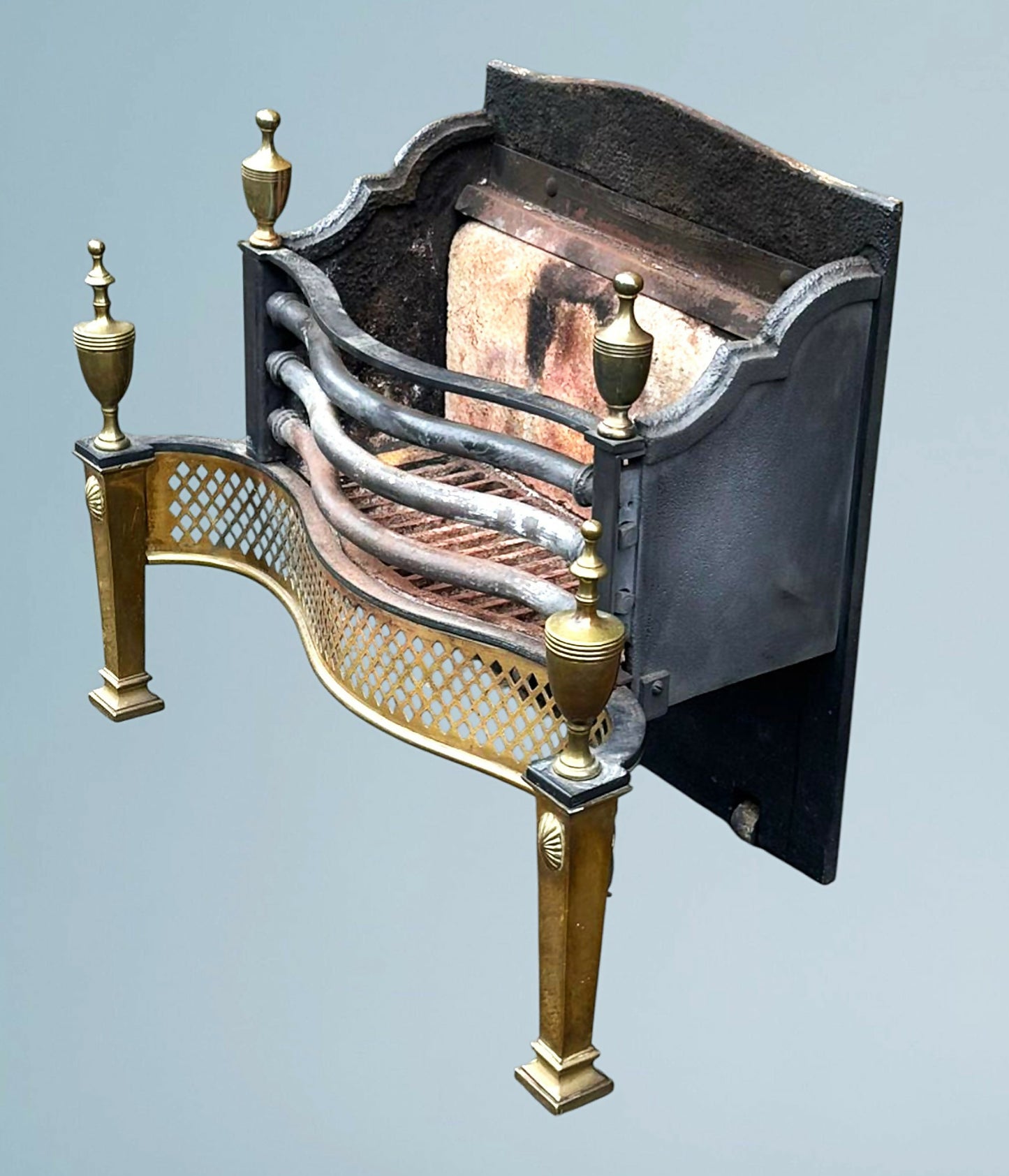 George III Style Wrought Iron and Brass Fire Basket
