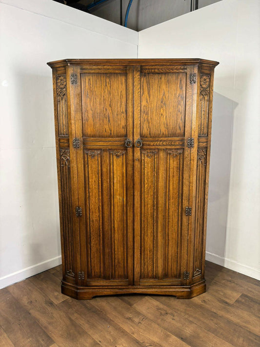 Vintage Oak Priory Style Double Wardrobe
