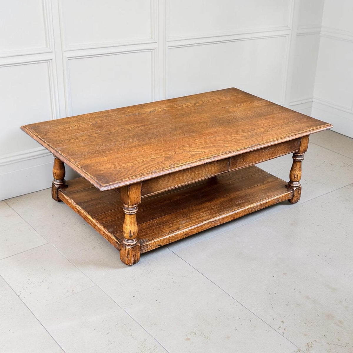 Large Oak Coffee Table With Two Drawers