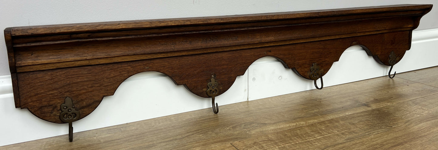 Coat Rack Antique French Carved Oak Wall Mounted 4 Hooks Rack Hanger LOT 6207