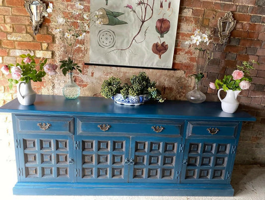 Vintage Blue Sideboard / Indian Sideboard / Long Sideboard / Upcycled Cabinet