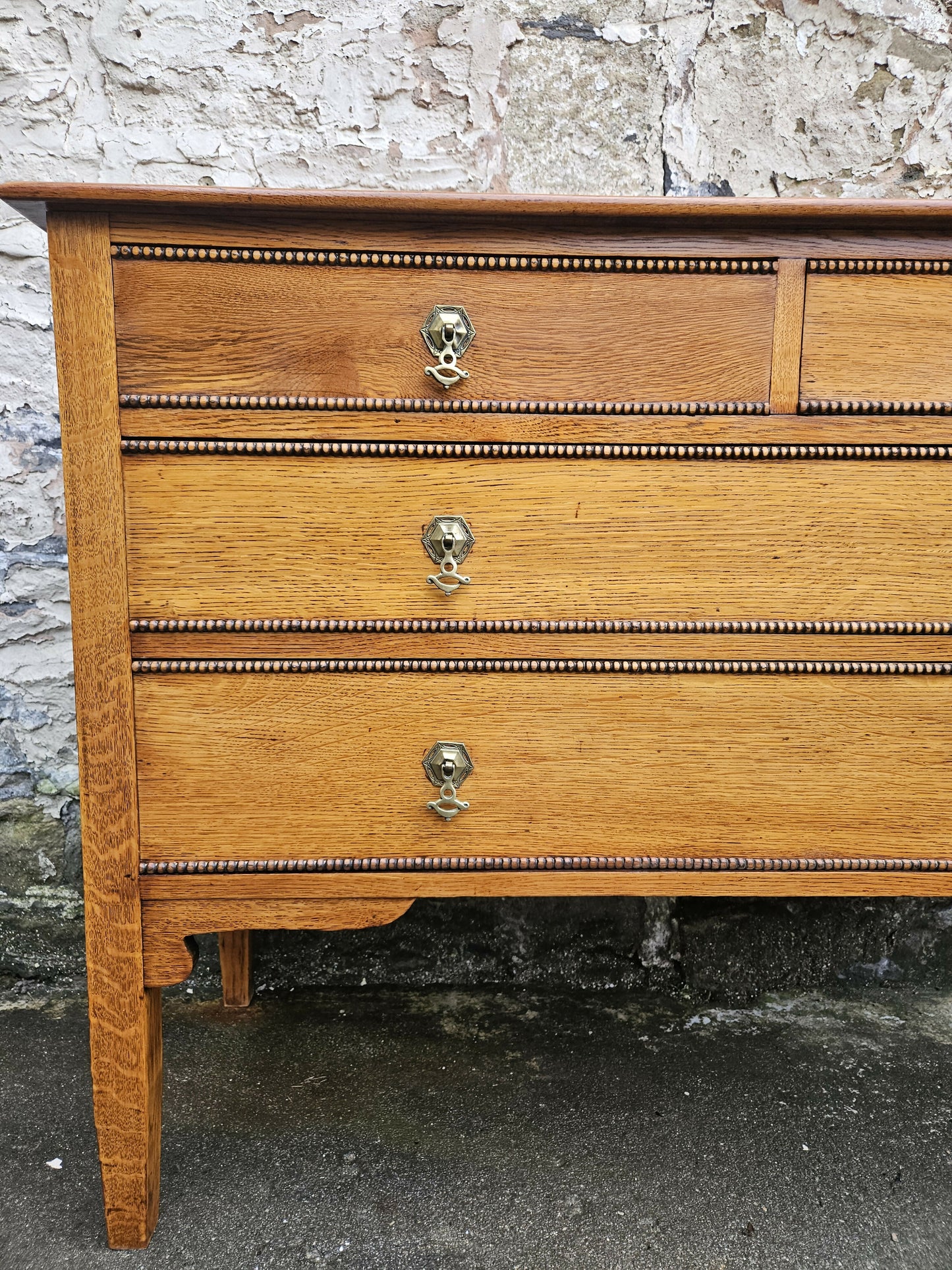 Vintage Oak Tallboy Chest of Drawers: Antique Cabinet with Detailing Four Drawer