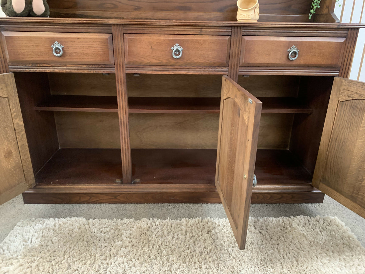 Vintage Old Charm style Oak Large Welsh Dresser Carved Display Cabinet Hutch
