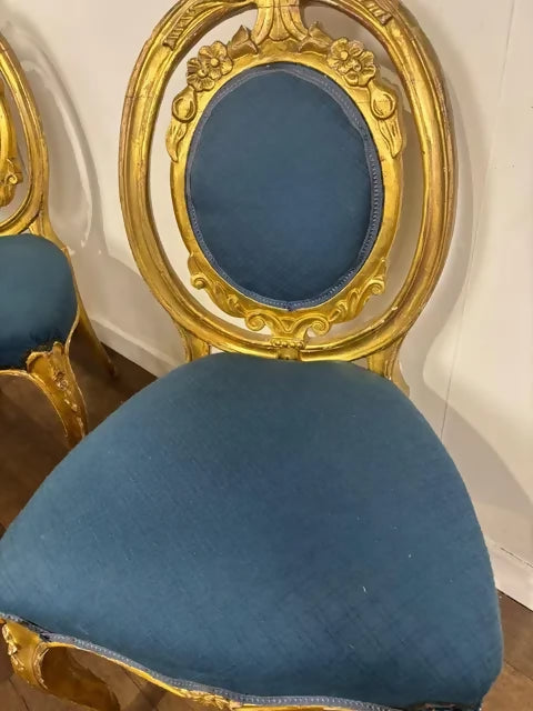 Set of Five Antique French Rococo Style Gilt Dining Chairs
