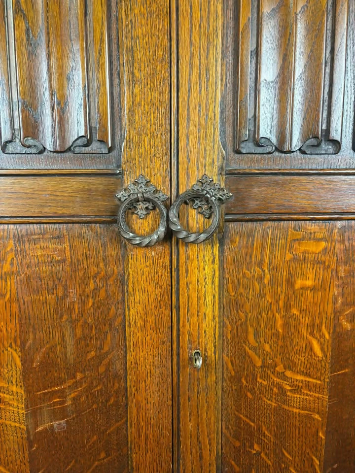 Vintage Priory Style Oak Double Wardrobe