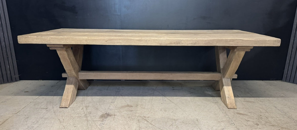 Larger X Trestle Oak Farmhouse Dining Table