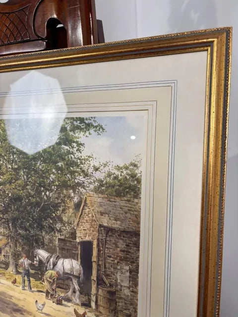 J. L. Chapman Framed Rural Village Print – Horse & Cart Country Scene