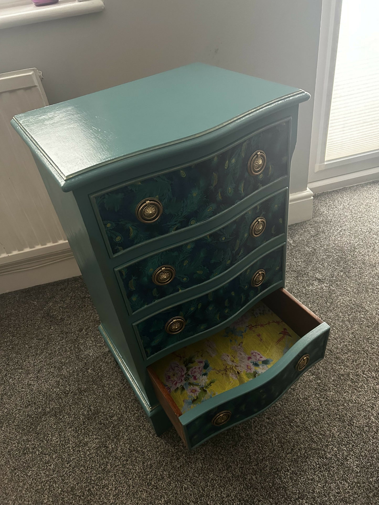 ***SOLD*** Antique Solid Wood Upcycled Decoupaged Serpentine Drawers