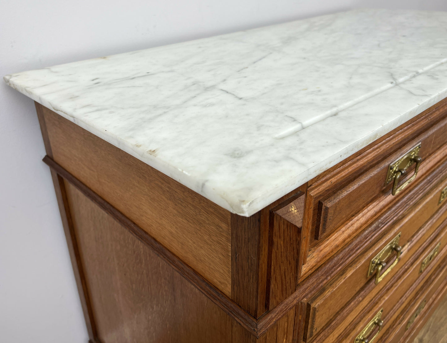 Chest of Drawers Antique French Style Oak Marble Top Carved Cabinet LOT 6448