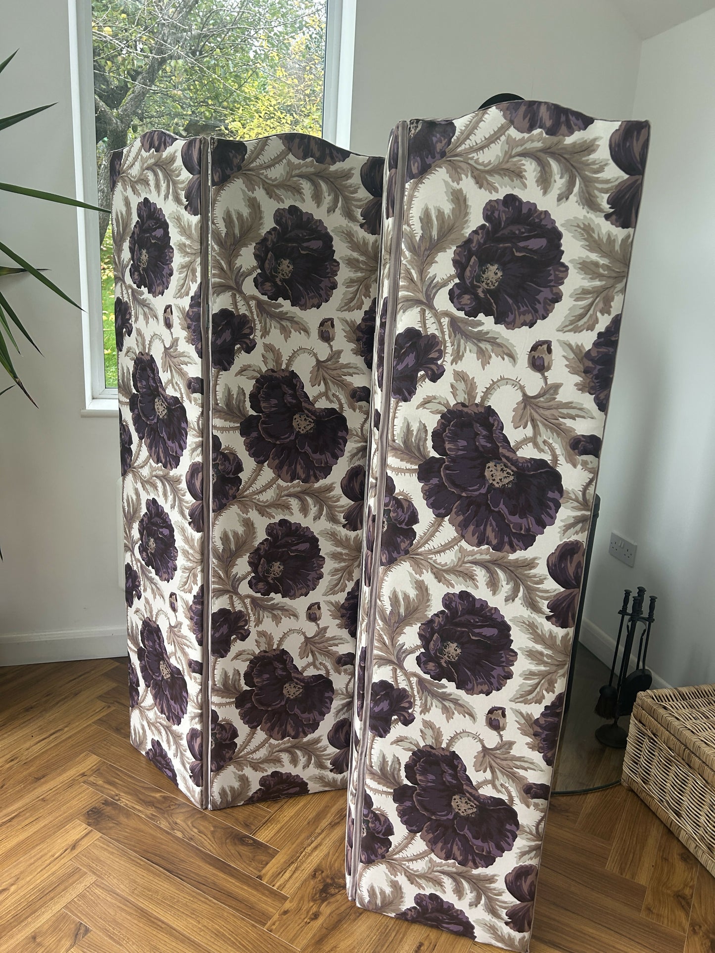 Vintage Reupholstered four- panel Room Divider/ Dressing Screen in Bernard Nevill Fabric