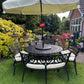 Black Vintage Large Patio Set 4 Benches, Parasol and Heat Lamps