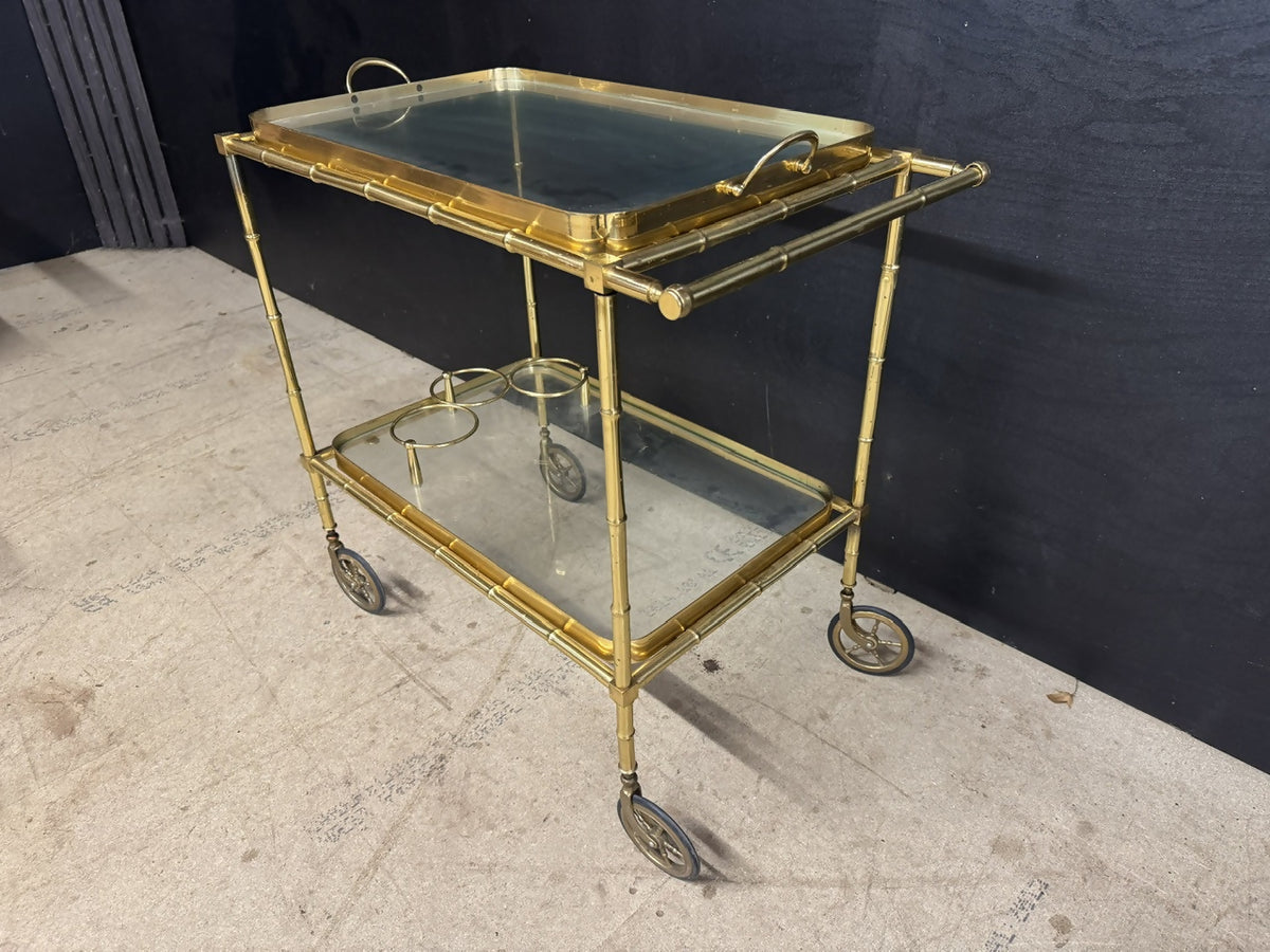 French Brass Faux Bamboo Cocktail Trolley