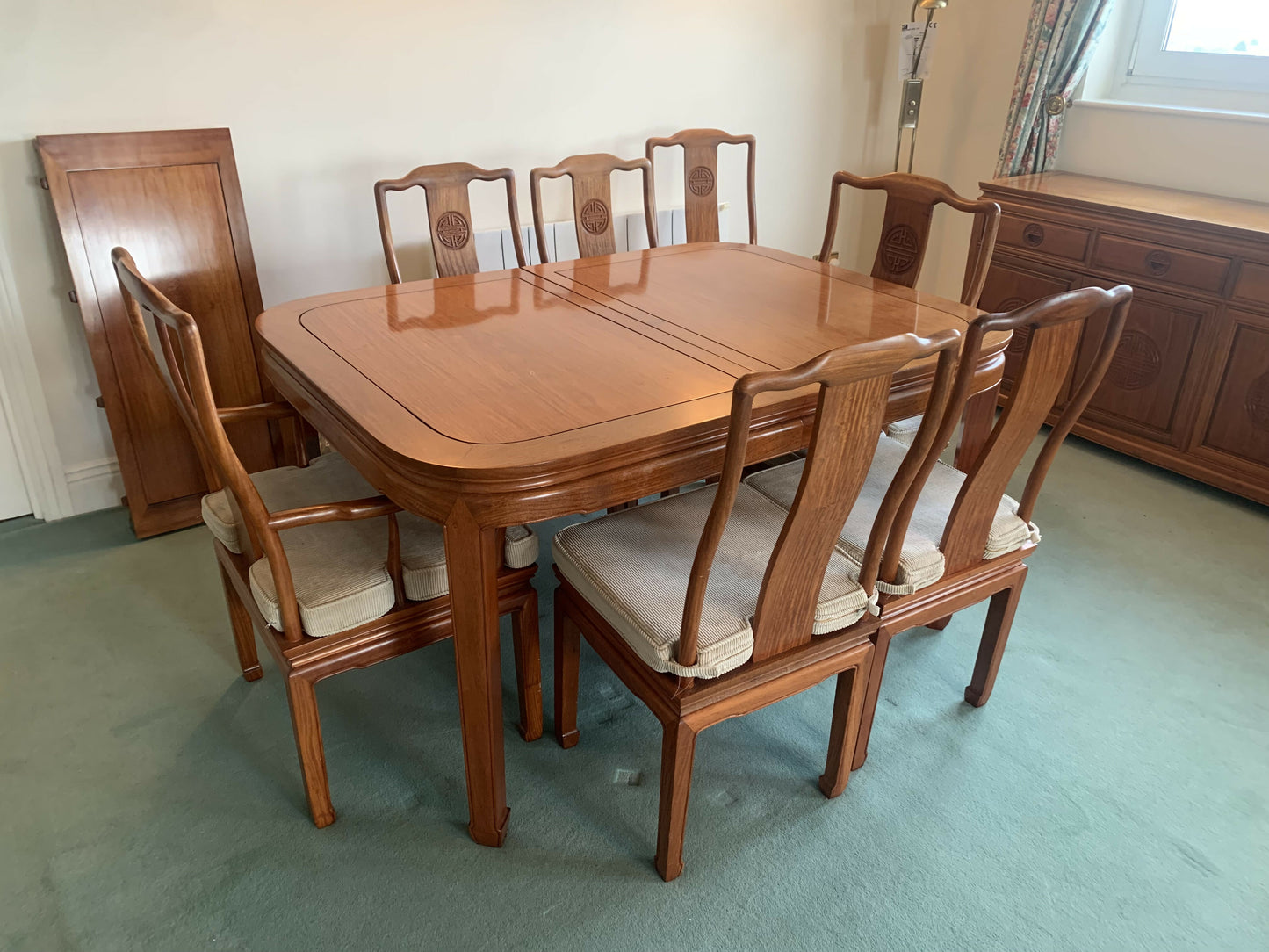 Chinese rosewood extension dining table with 8 chairs