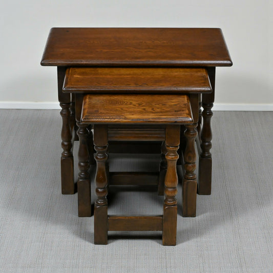 Old Charm Nest of Tables Solid Oak Model 1494 Gold Badge Free UK Delivery