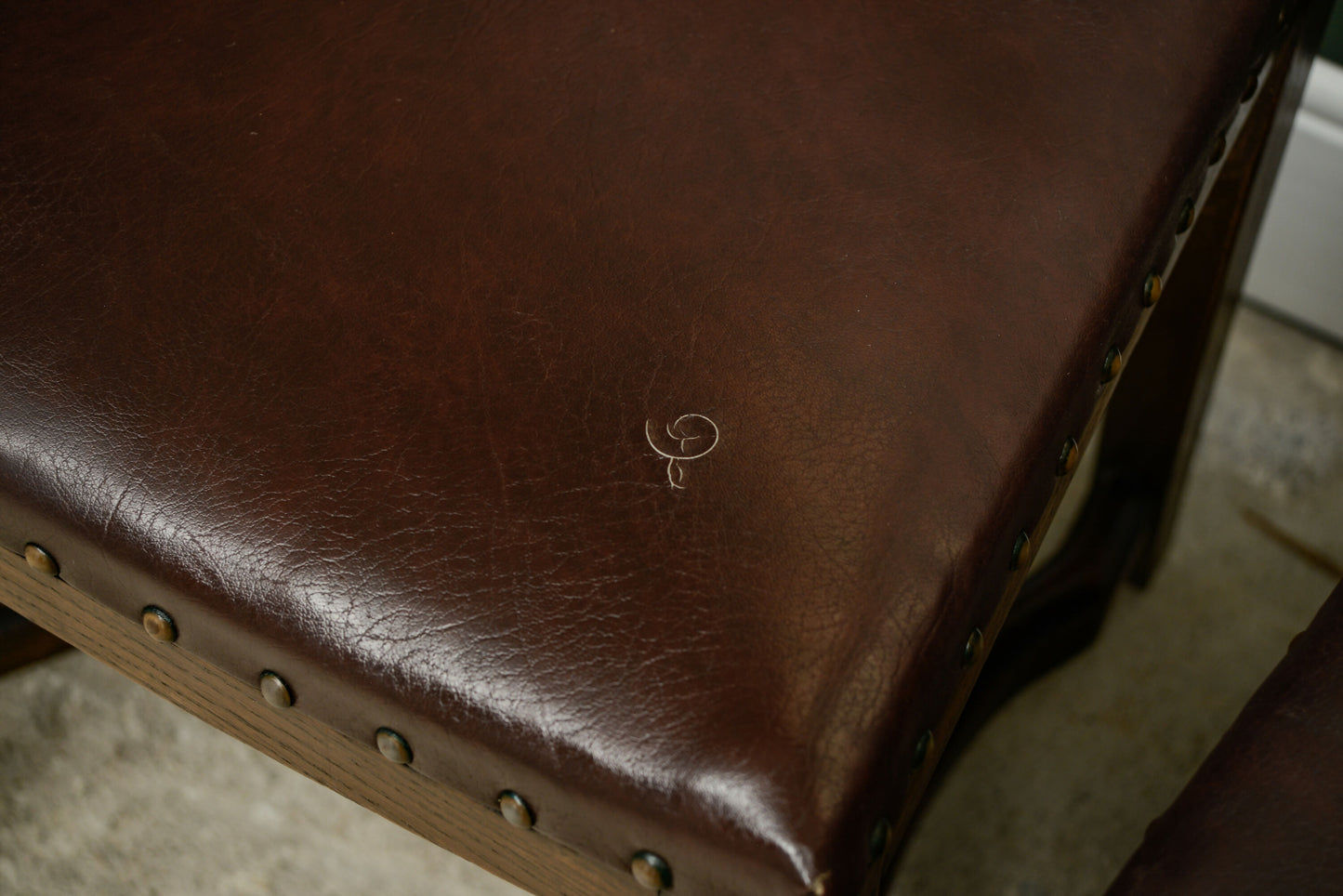 4 Oak Dining Chairs -Tudor Cromwellian Style - Burgundy Leatherette