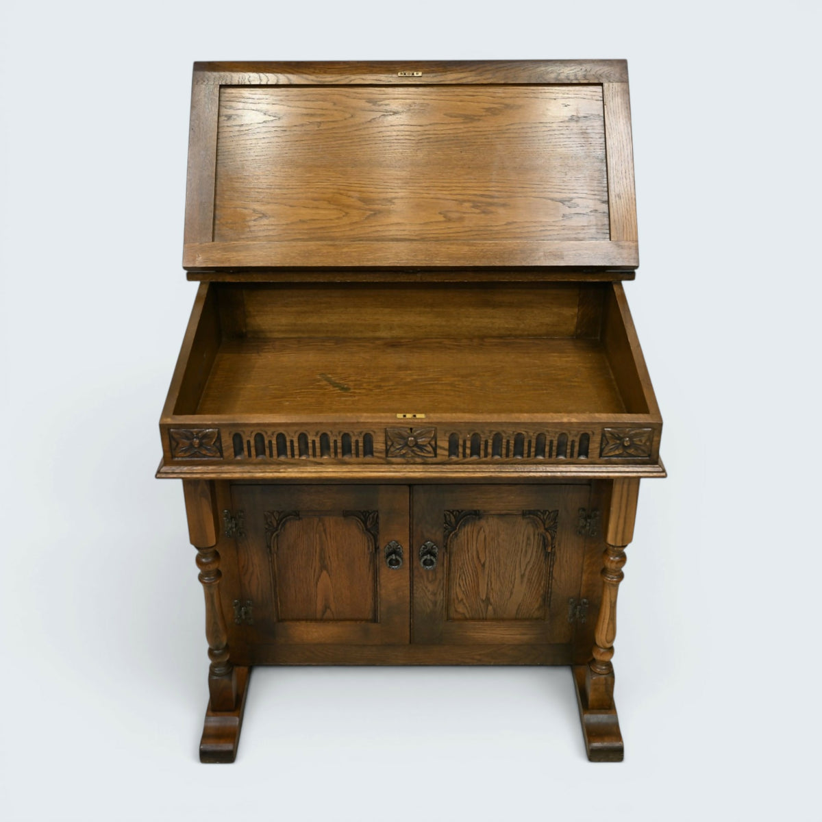 Old Charm Davenport Desk Red Hide Writing Slope Light Oak FREE UK Delivery*
