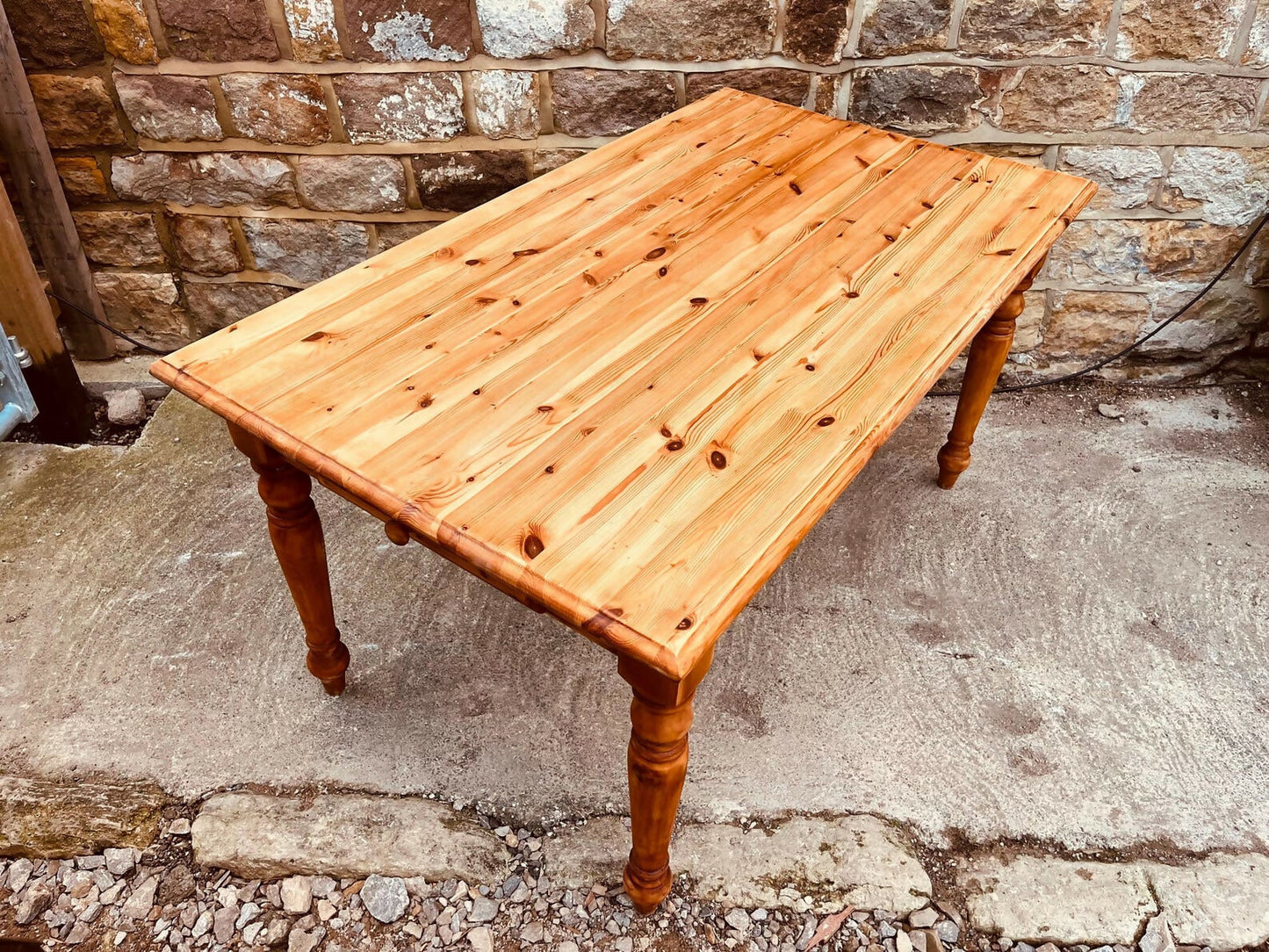 Rustic Pine Farmhouse Dining Table • Turned Legs • Seats 6 • Country Cottage Kitchen Table • Solid Wood Farmhouse Table • Restored Vintage