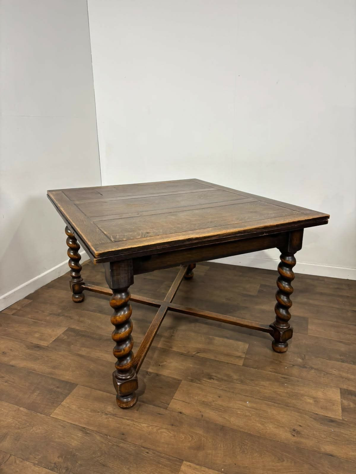 Vintage Oak Draw Leaf Dining Table – Barley Twist Base