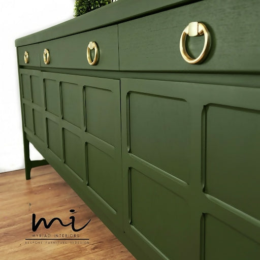 Large Vintage Nathan Sideboard in Bancha Green, olive green mid century drink cabinet, TV stand, media unit,