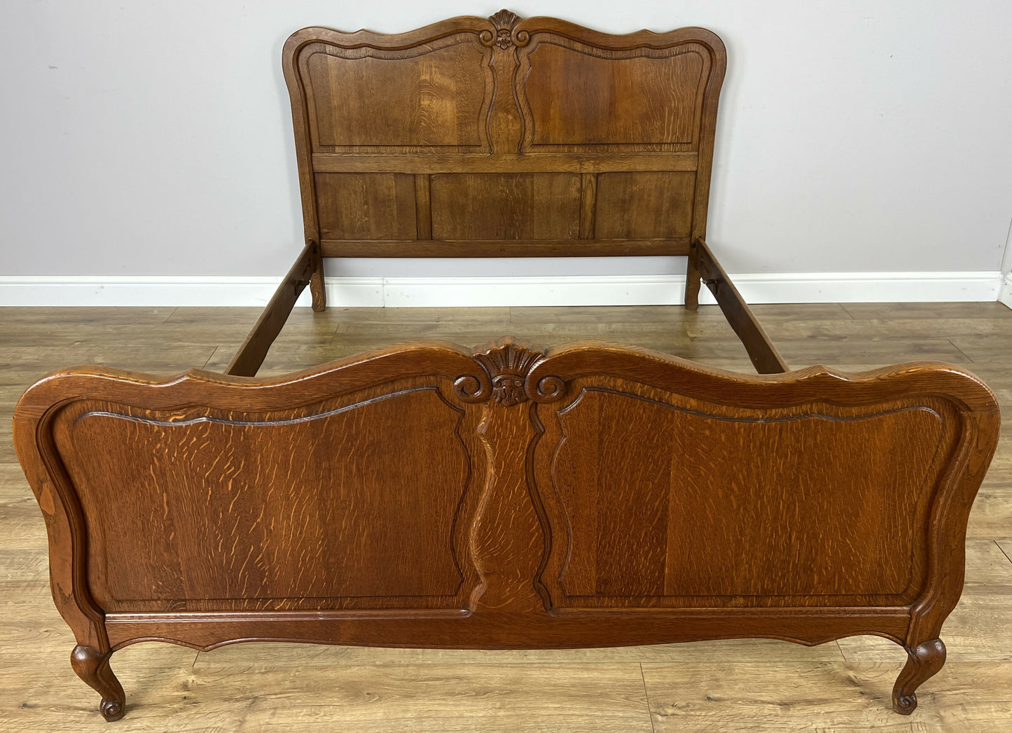 Bed Vintage French Louis XVI Double Bed Frame Oak Carved Headboard LOT 6408