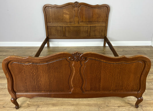 Bed Vintage French Louis XVI Double Bed Frame Oak Carved Headboard LOT 6408