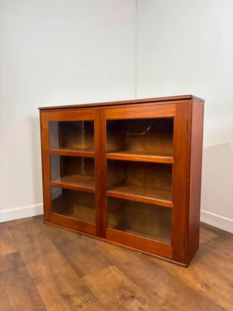 Mid-Century Glazed Teak Bookcase Cabinet