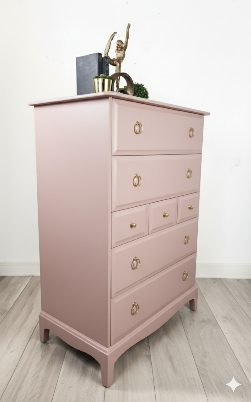 Stag minstrel tallboy chest of drawers in dusky pink