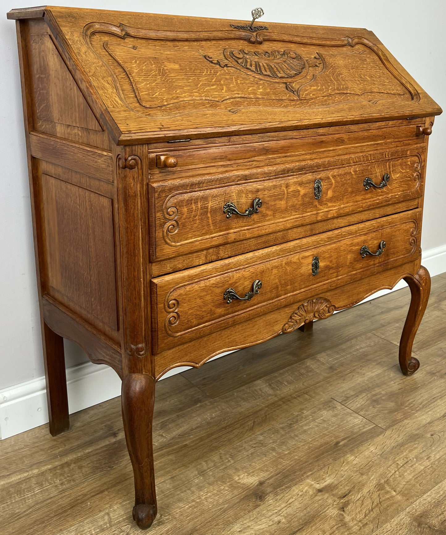 Secretaire Writing Desk Vintage French Louis Oak Rare Bureaux Cabinet LOT 6319