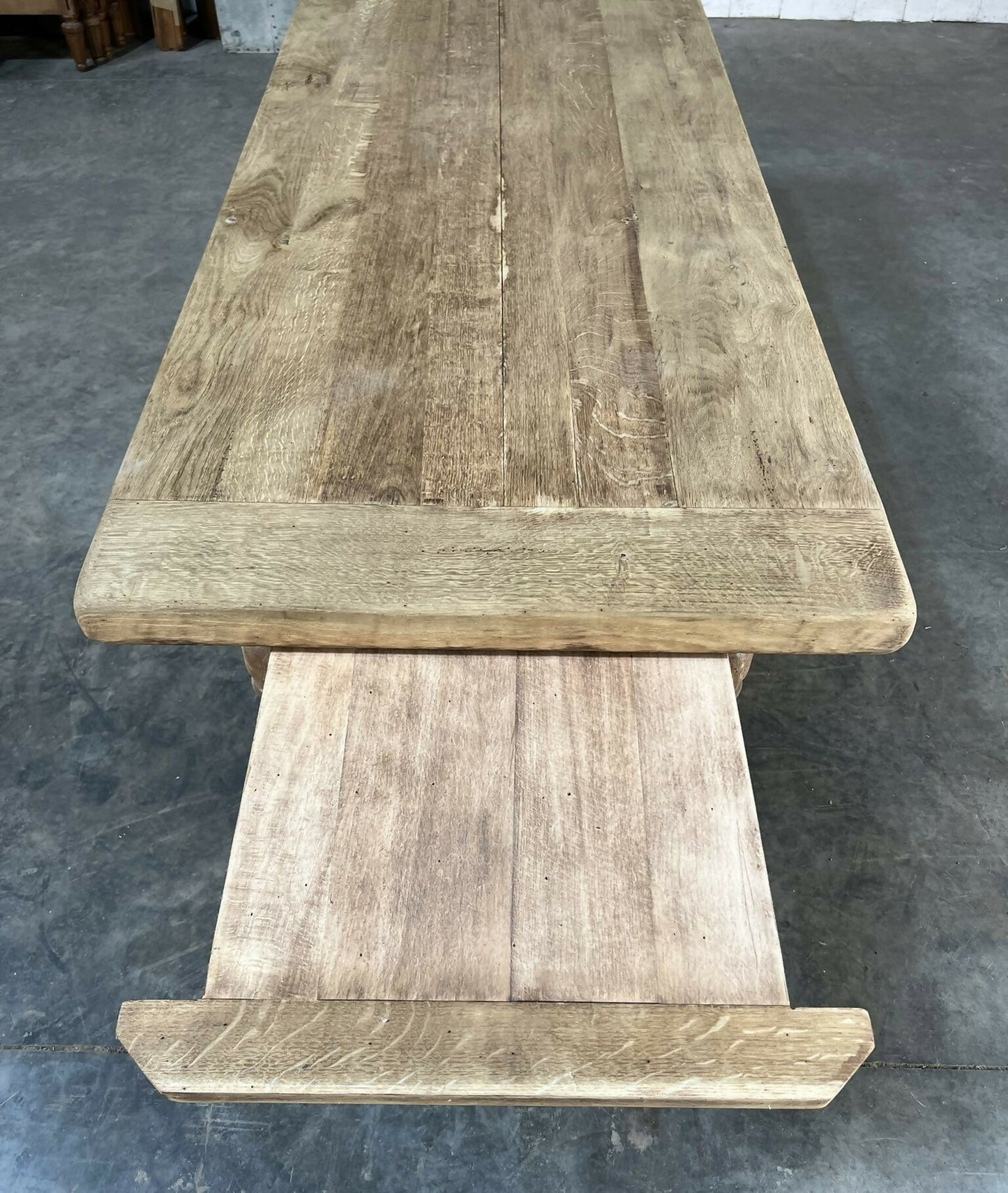 French Oak Farmhouse Kitchen Dining Table With Drawer