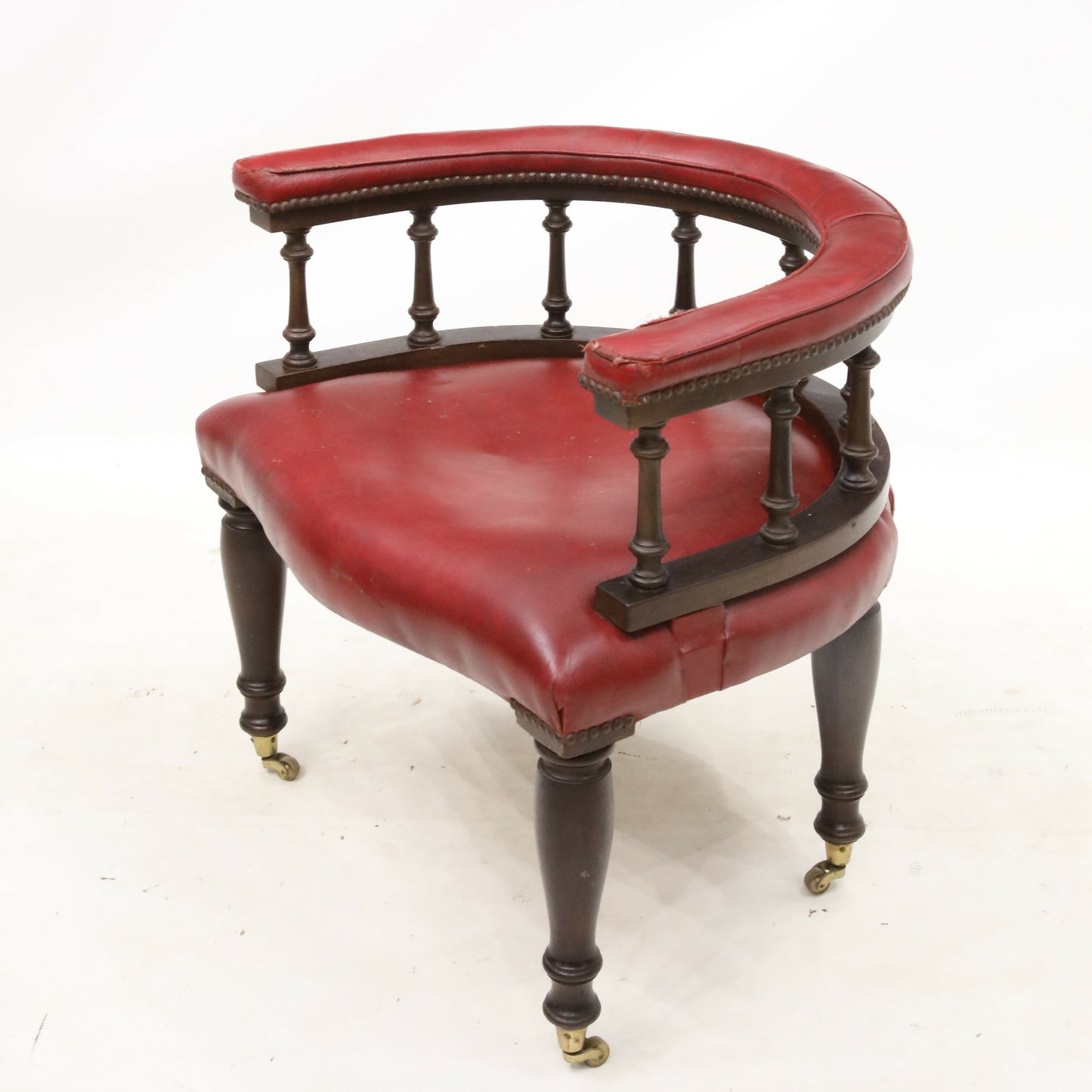 Antique Studded Red Leather Captains Armchair Tub Chair FREE UK Delivery. SBR9255/1906D