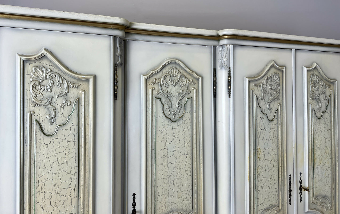 Wardrobe Vintage French Shabby Chic Five Door Carved Armoire Cabinet LOT 6121