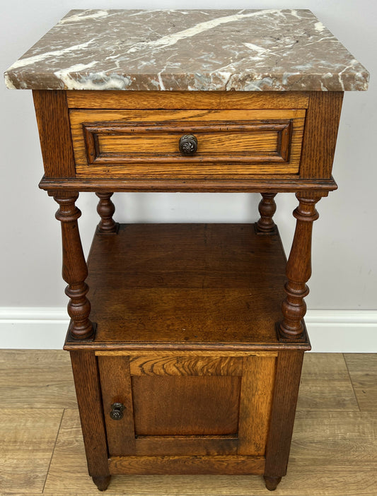 Bedside Table Antique French Style Marble Top Oak Cabinet Nightstand LOT 6243