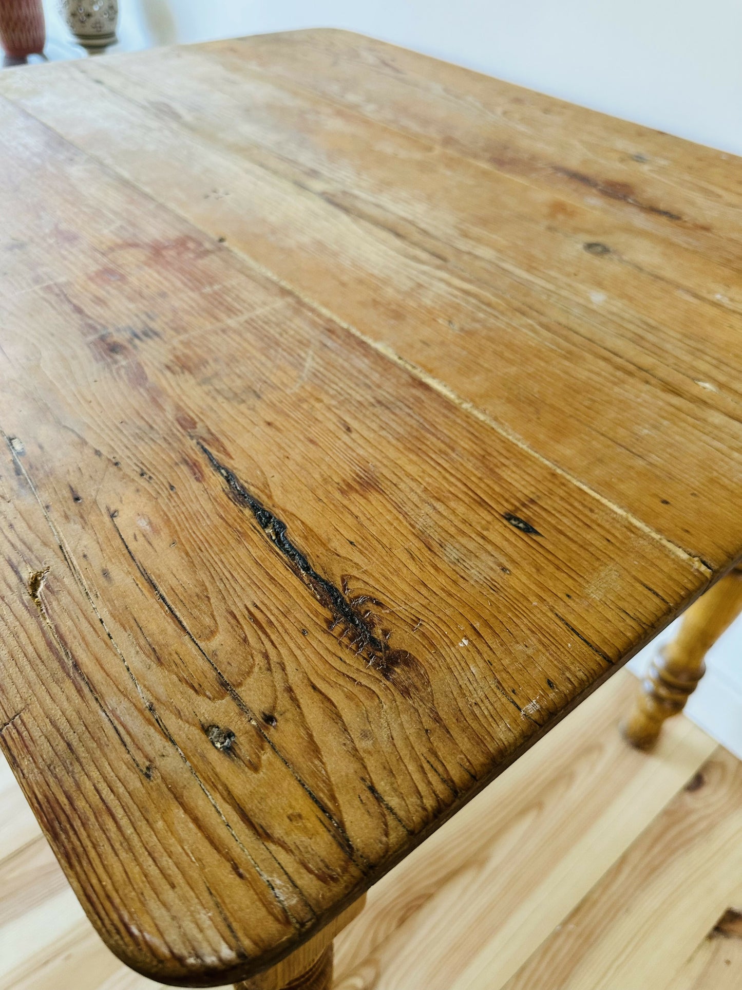 Antique Pine Table Scrub Top Rustic Kitchen Stripped Dining Table