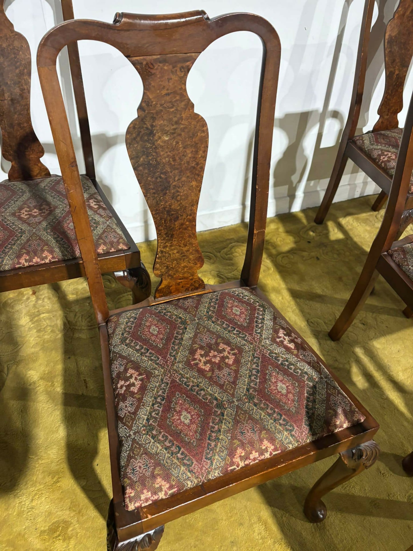 Vintage Burr Walnut Veneered Set Of Five Dining Chairs8