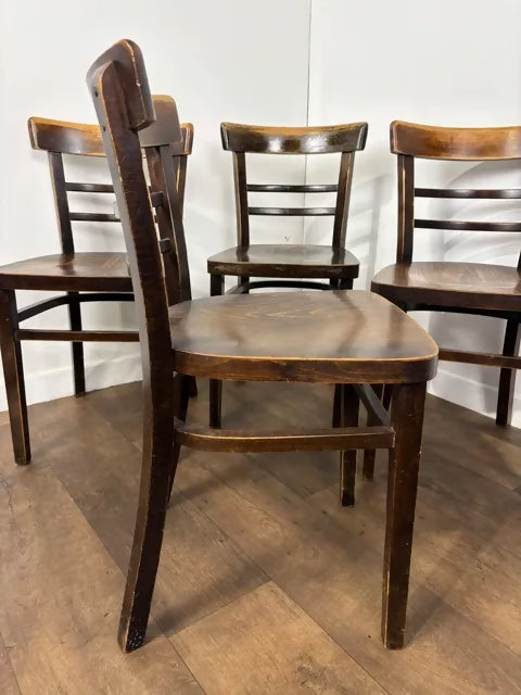 Vintage Set of Four Oak Ladder Back Dining Chairs - Bentwood Style