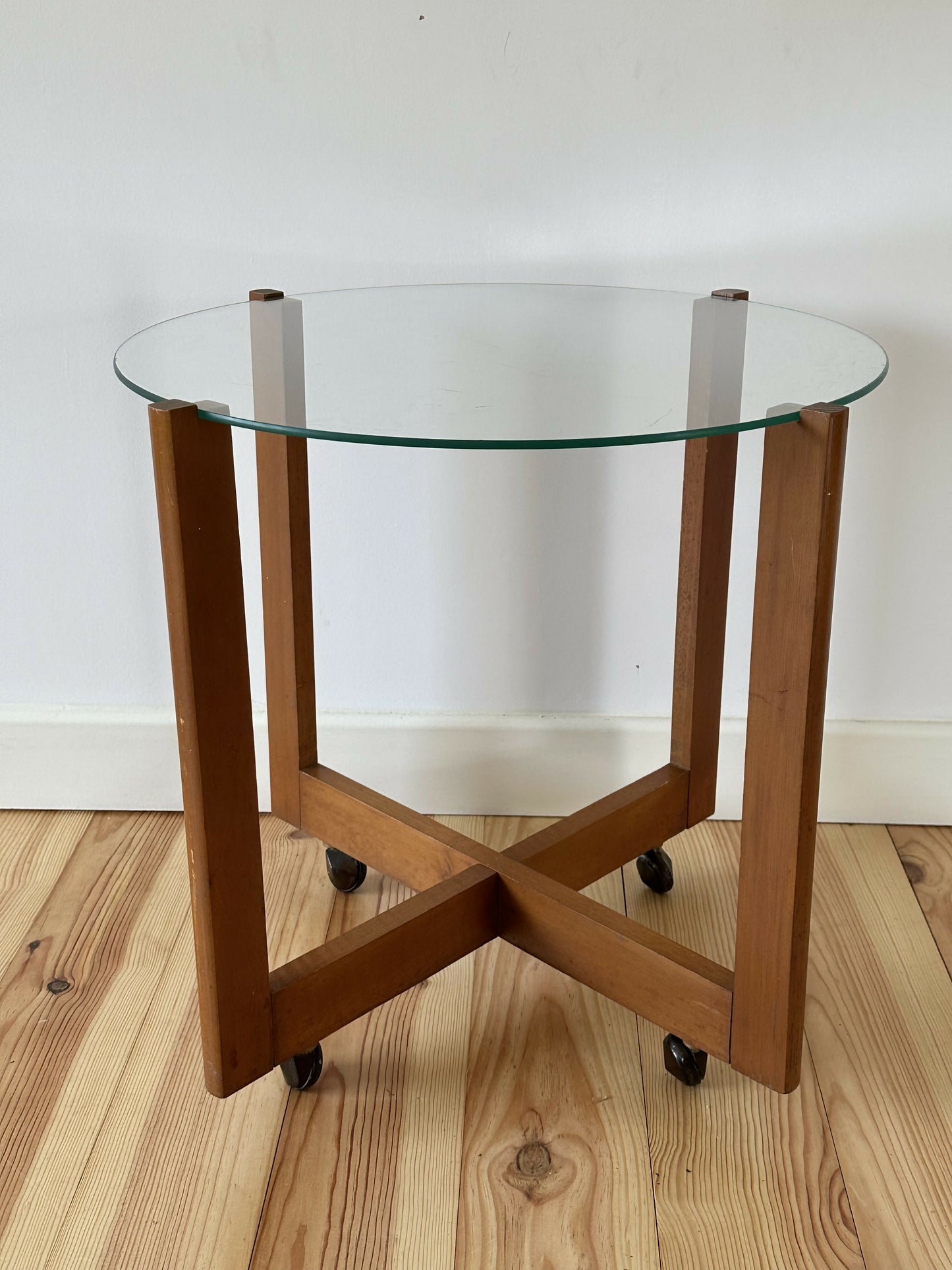 Mid Century Vintage Glass Side Coffee Table Minimalist