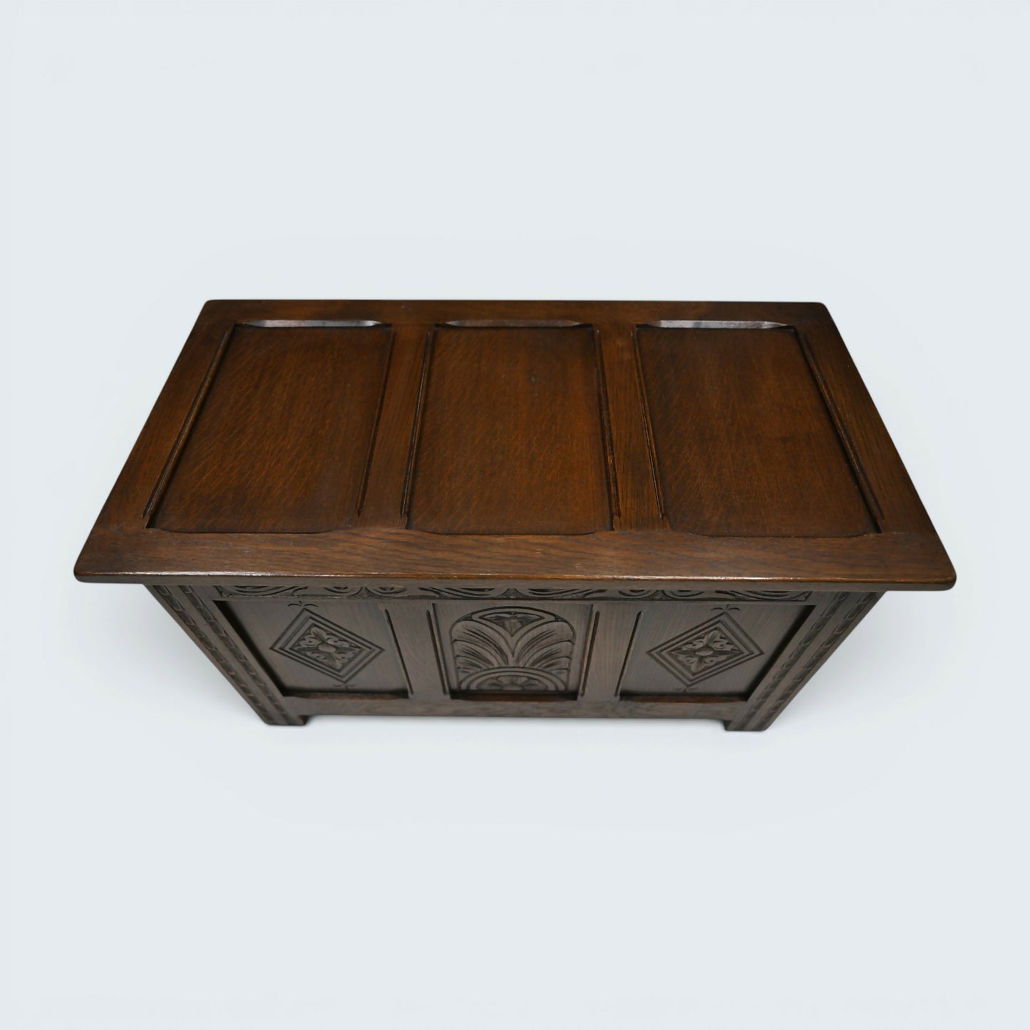 Oak Blanket Box / Coffee Table Carved Front Traditional Finish FREE UK Delivery
