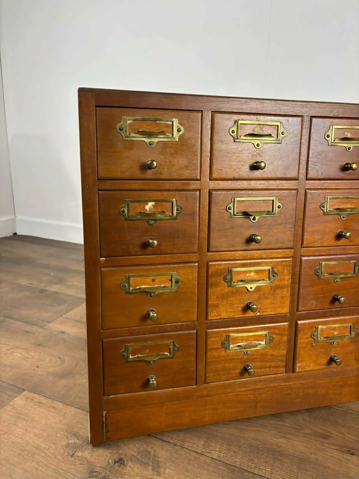 Vintage Light Oak Bank of twenty Index Drawers