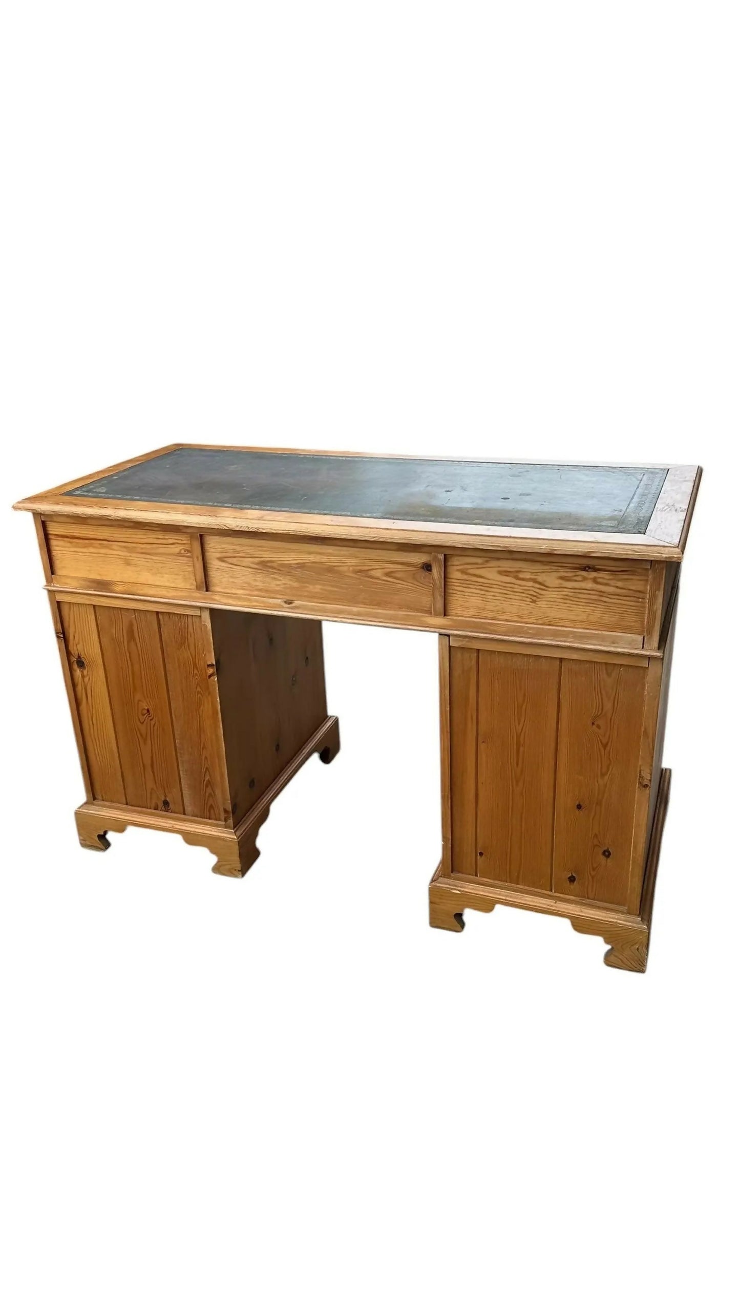 Vintage rustic Pine writing office pedestal desk