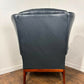 Blue Leather Chesterfield Style Wingback Armchair