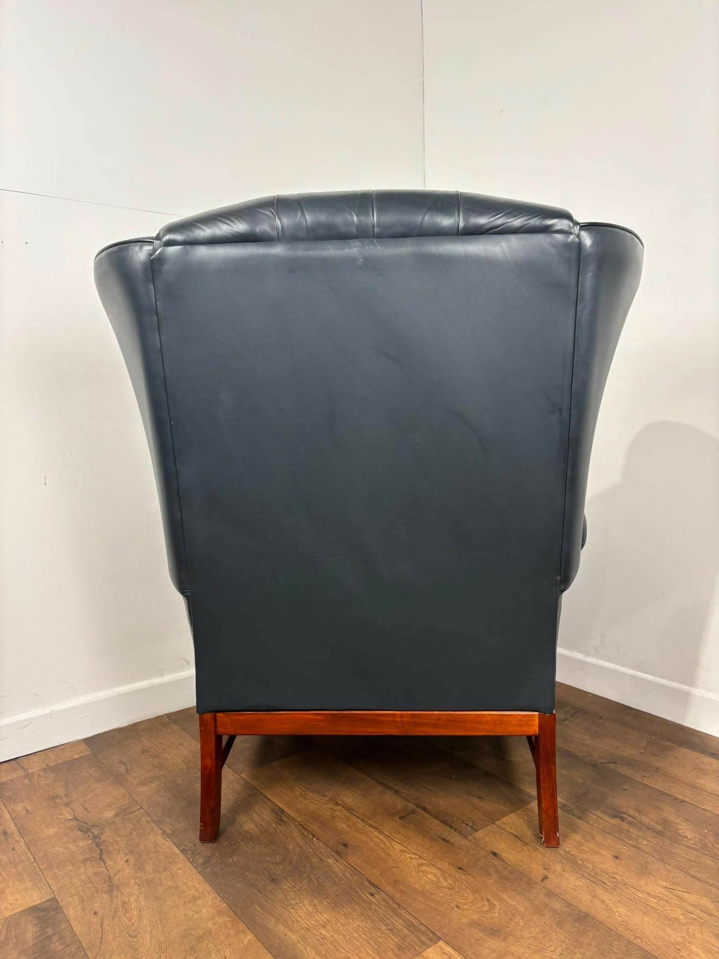 Blue Leather Chesterfield Style Wingback Armchair