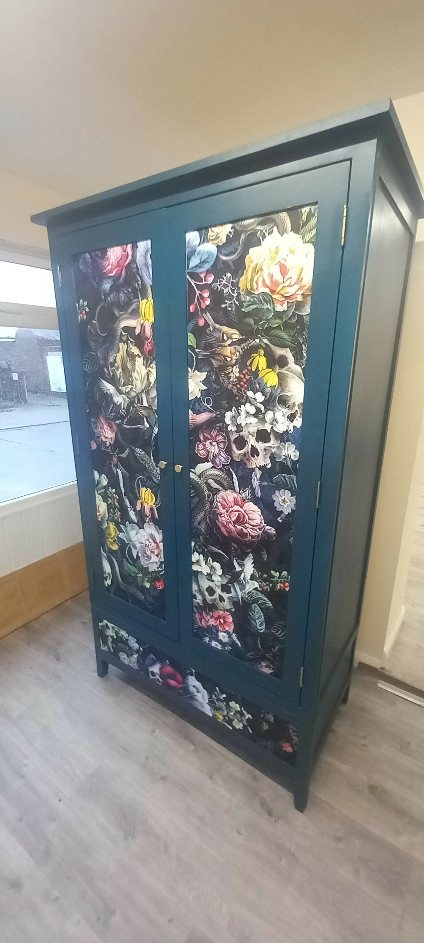 Upcycled Navy Wardrobe: Steampunk Skull & Roses Print