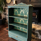 Upcycled Vintage Green & Gold Woodland 'Boxing Hares' Patterned Statement Bookcase
