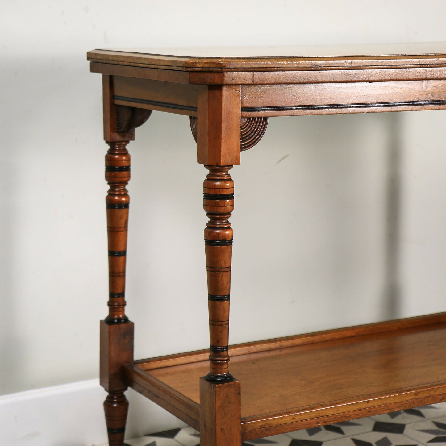 Edwardian Mahogany Card Game Table Baize Top on Porcelain Castors
