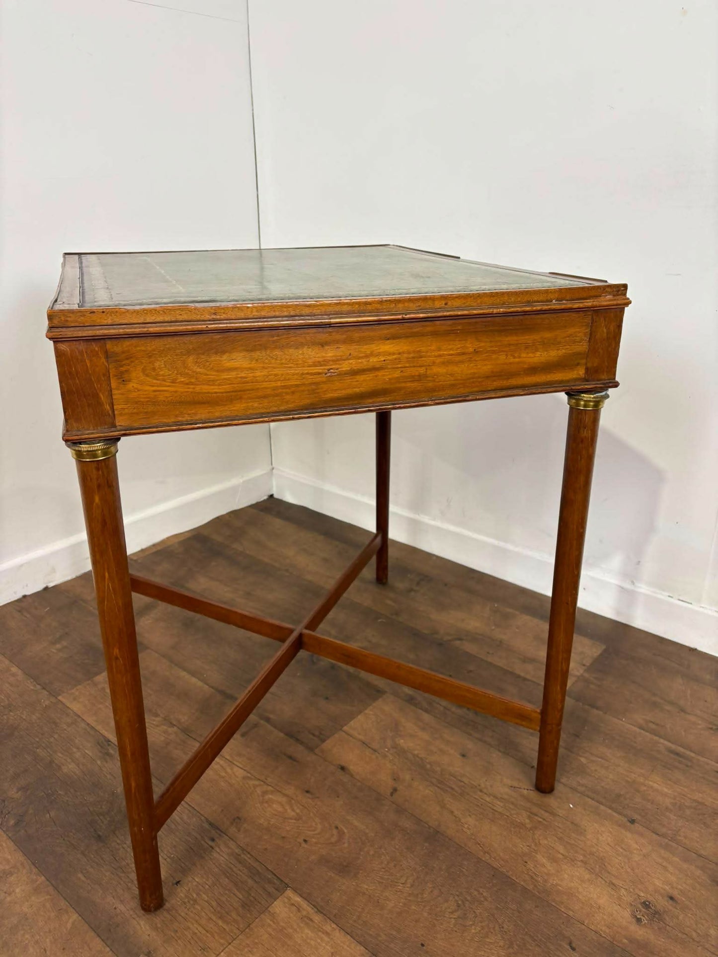 Edwardian Mahogany Side Table with Tooled Green Leather Top